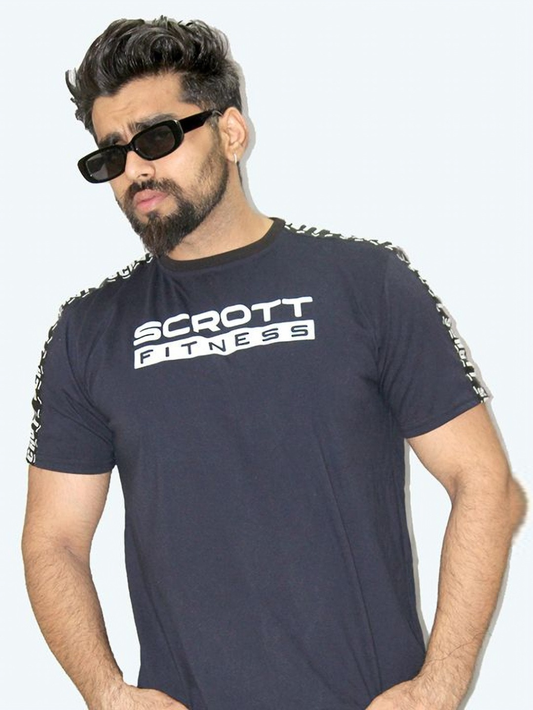 SCROTT FITNESS Men Brand Logo Printed Round Neck Cotton T-shirt