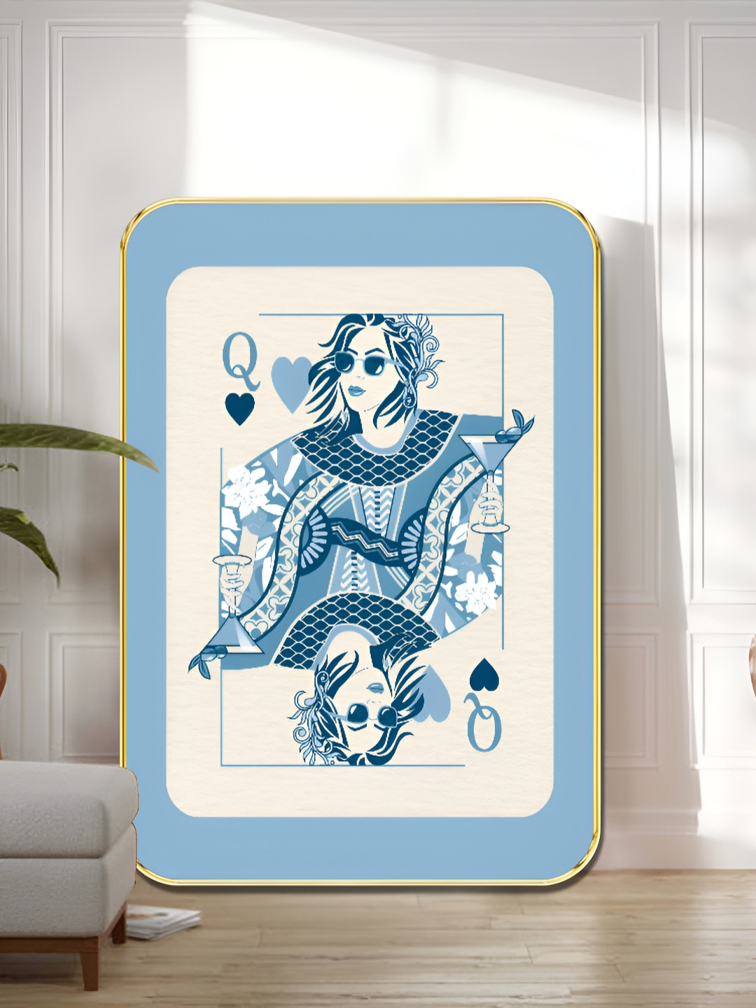 Myntra Elegant Homes Blue & Off White Modern Queen of Hearts Wooden Wall Art