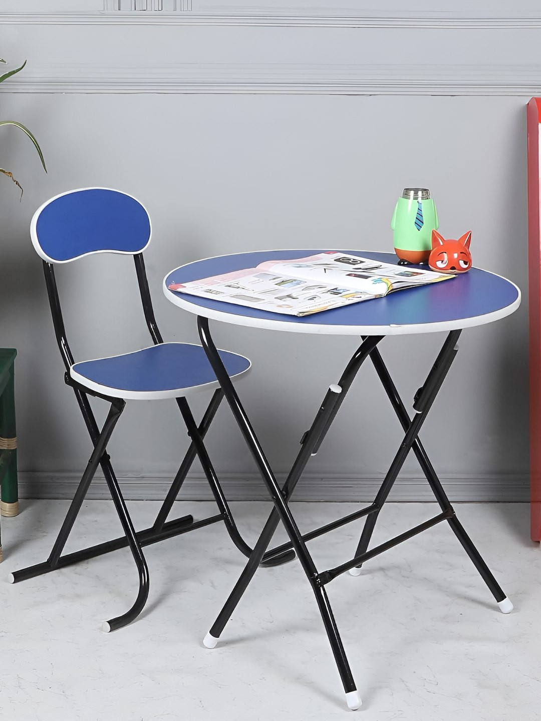 The Tickle Toe Kids Blue & Black Wooden & Metal Foldable Study Table