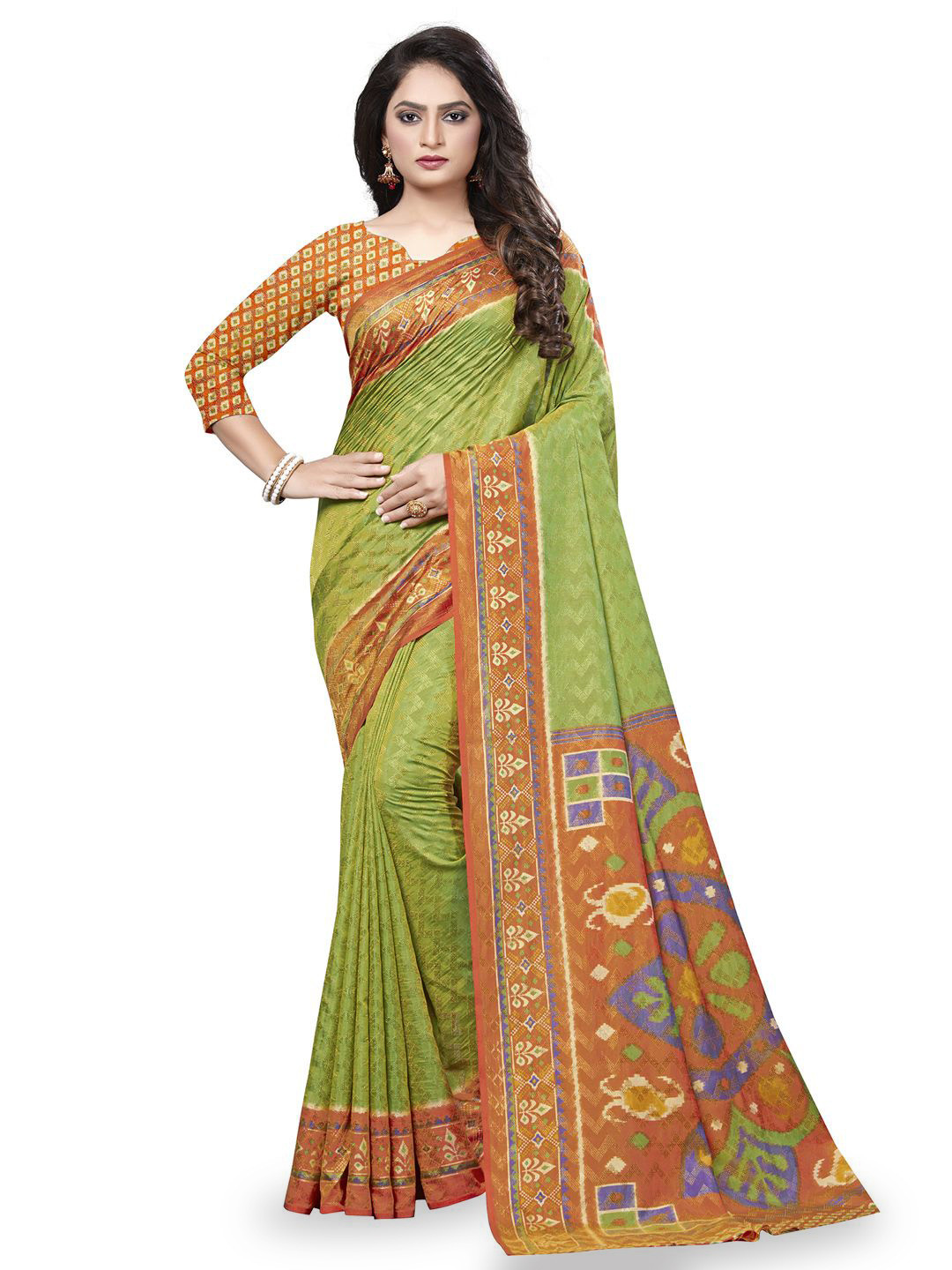 KALINI Geometric Woven Design Printed Border Saree