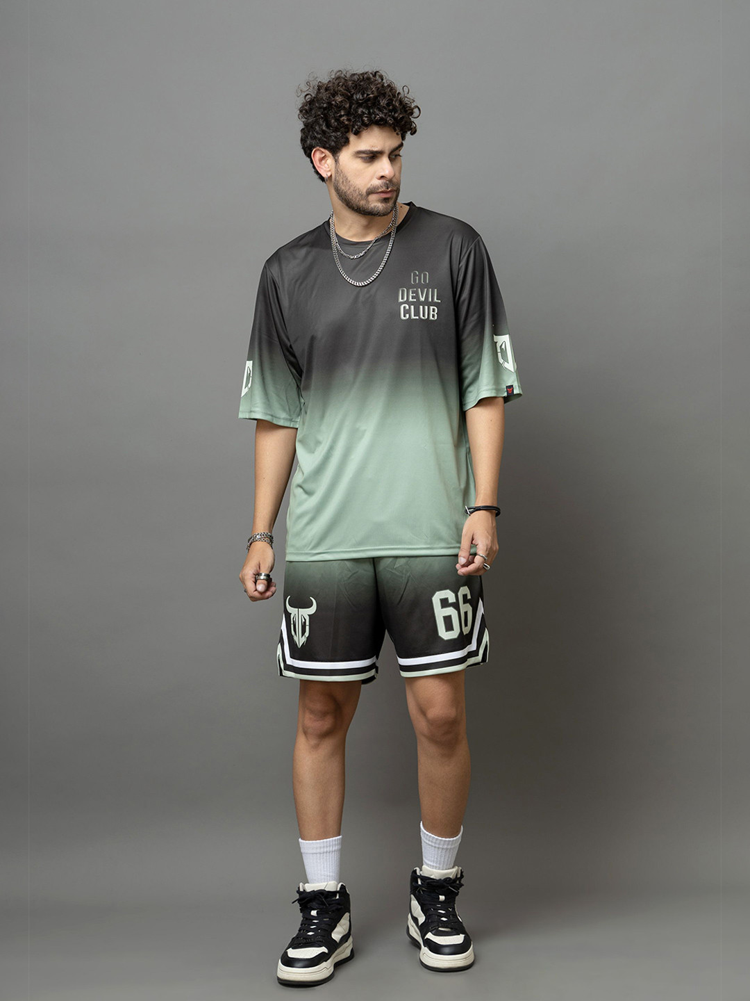 GO DEVIL Club Printed Oversized Round Neck T-Shirt With Shorts Co-Ords Set