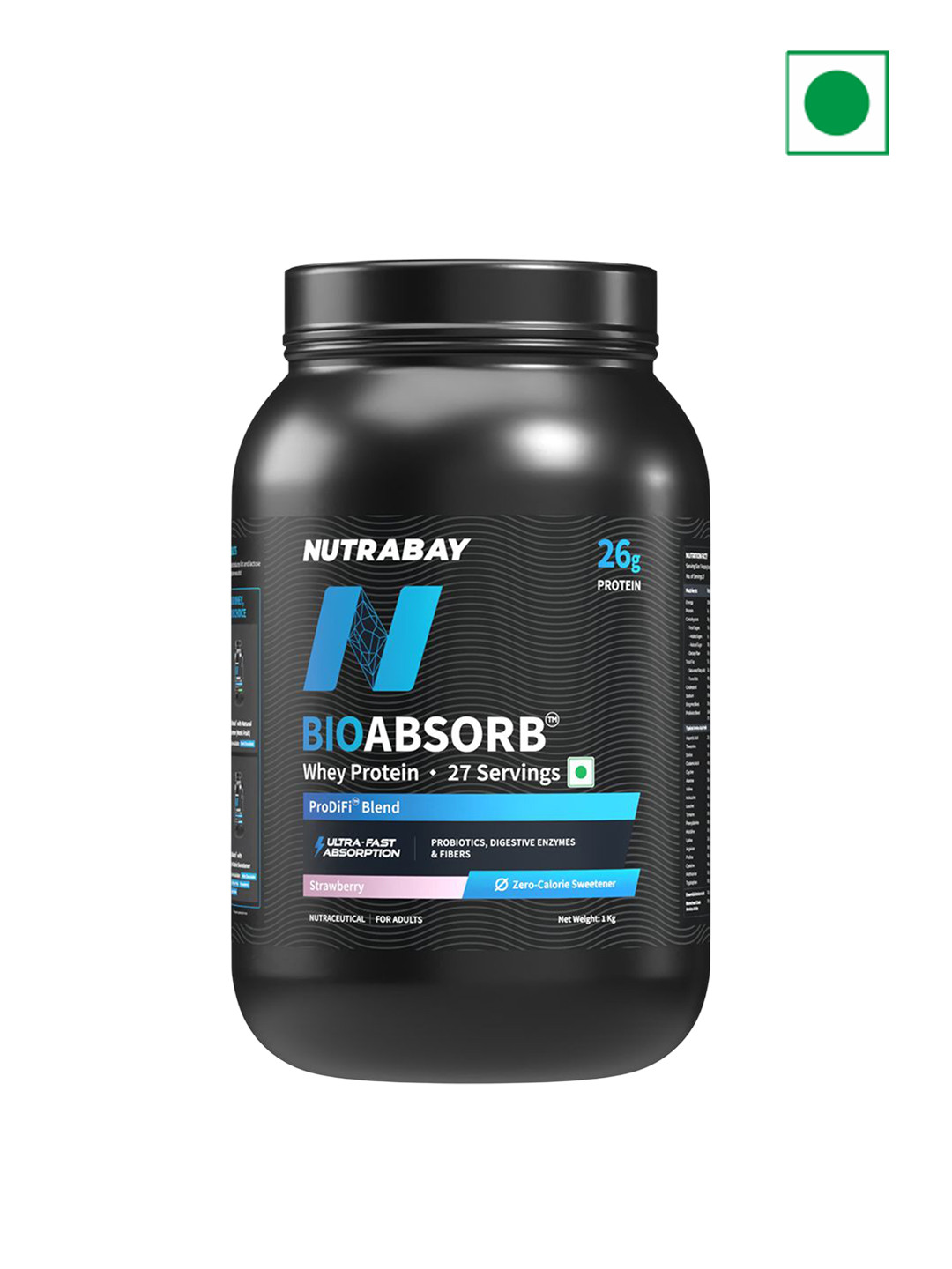 Nutrabay BioAbsorb Whey Protein - 1 Kg - Strawberry