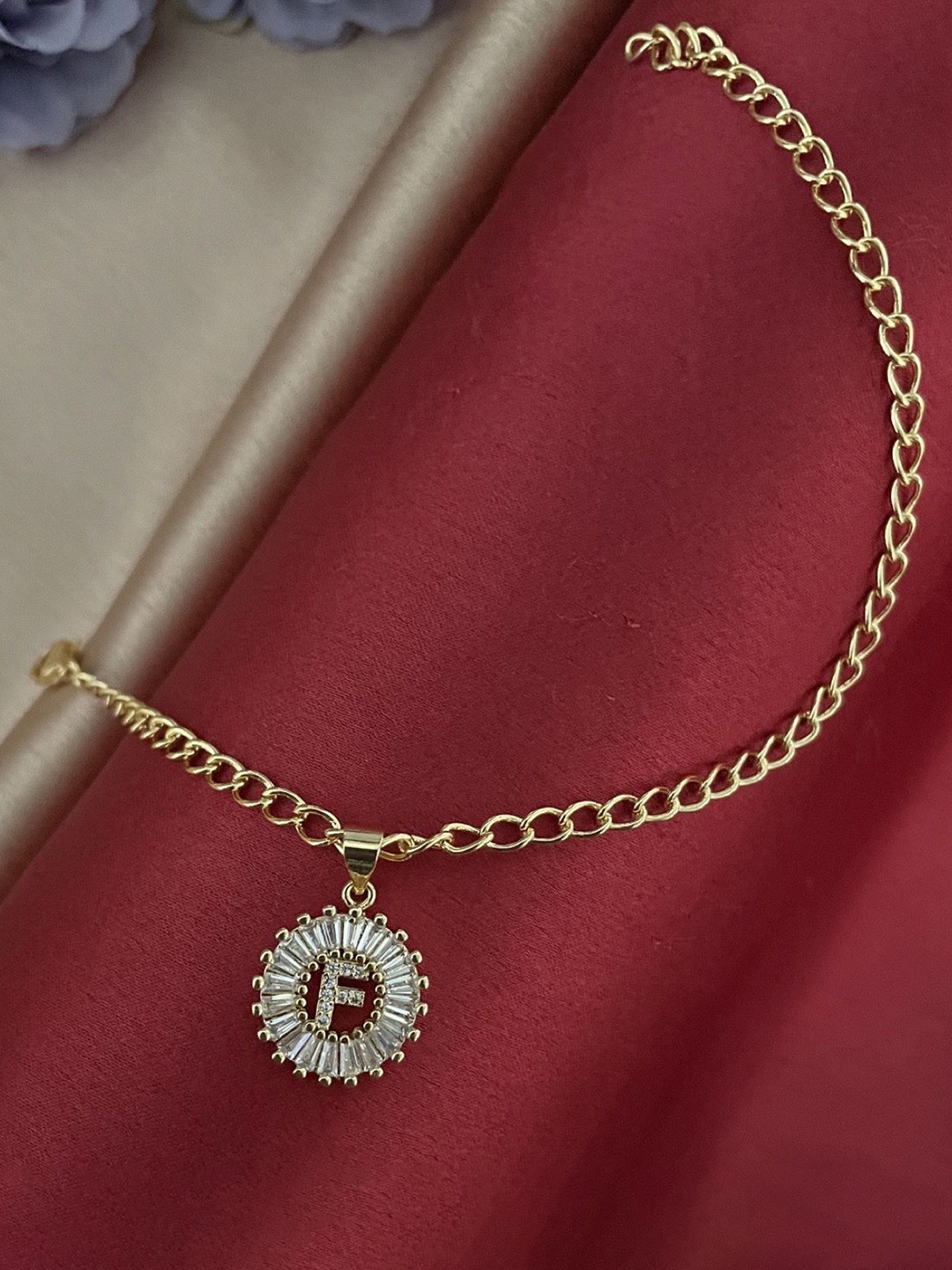 Digital Dress Room American diamond Studded F Letter Round Pendant Wraparound Rakhi