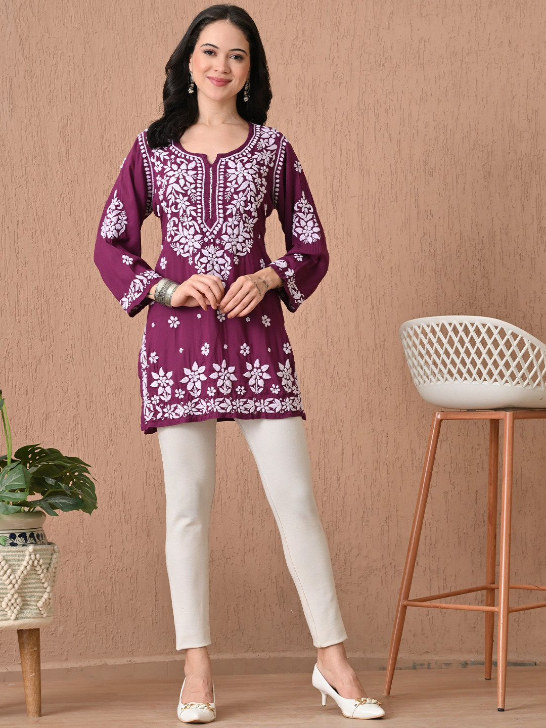 Syrish Women Hand Embroidered Chikankari Modal Short Kurti