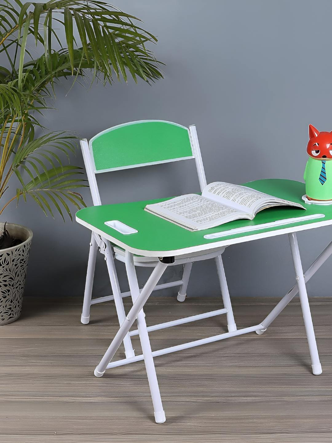 The Tickle Toe Kids Green & White Wooden & Metal Foldable Study Table