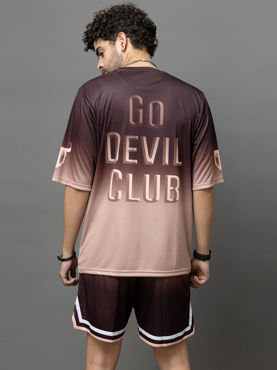 GO DEVIL Club Printed Oversized Round Neck T-Shirt With Shorts Co-Ords Set