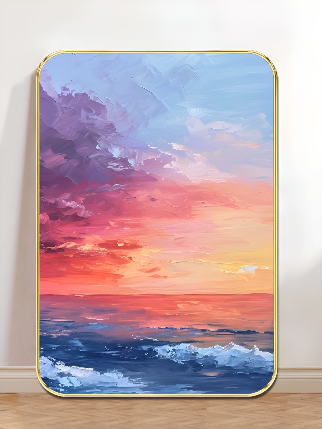 Myntra Elegant Homes Blue & Purple 1 Piece Wooden Ocean Sunset Wall Art