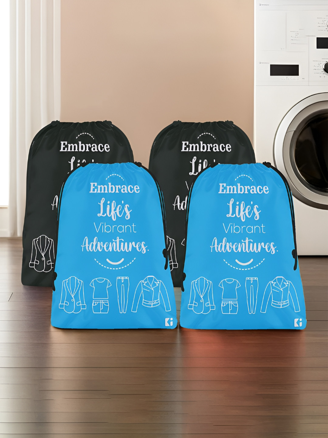 Aura Blue & Black 4 Pieces Printed Water Resistant Laundry Bags