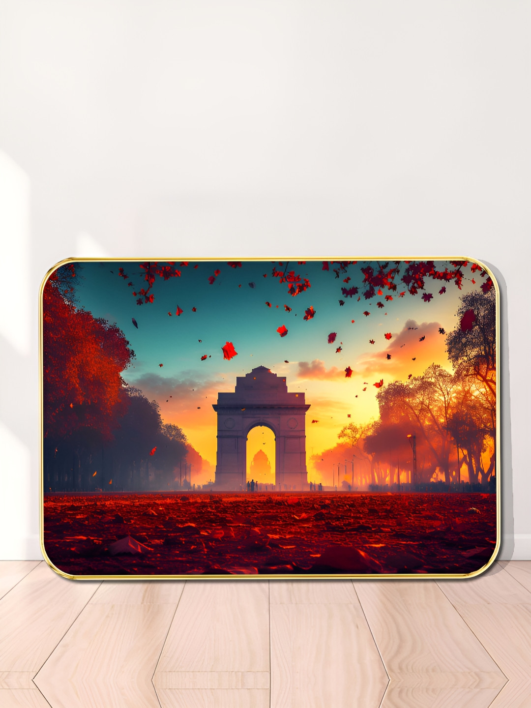 Myntra Elegant Homes Yellow & Orange India Gate Wooden Wall Art