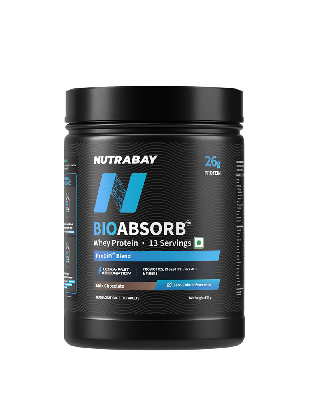Nutrabay BioAbsorb Whey Protein - 500 g - Milk Chocolate Flavor