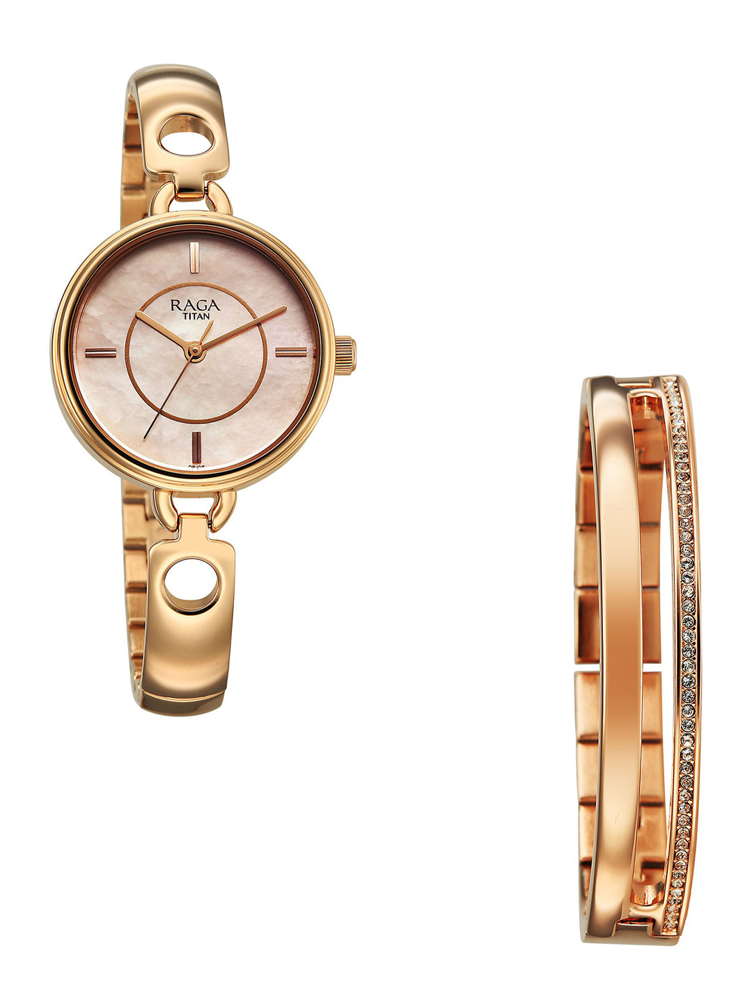 Titan Raga Women Contempore Quartz Rose Gold Mop Watch Gift Set