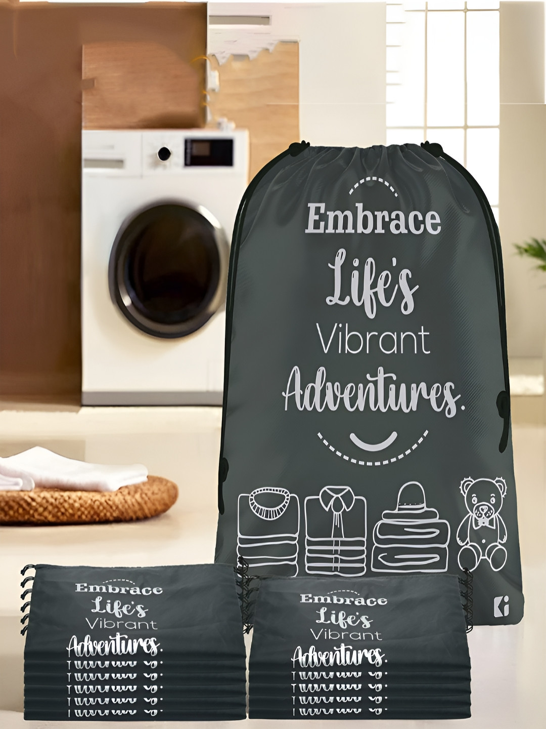 Aura Grey & White 12 Pieces Typography Printed Water Resistant Multi-Utility Organisers