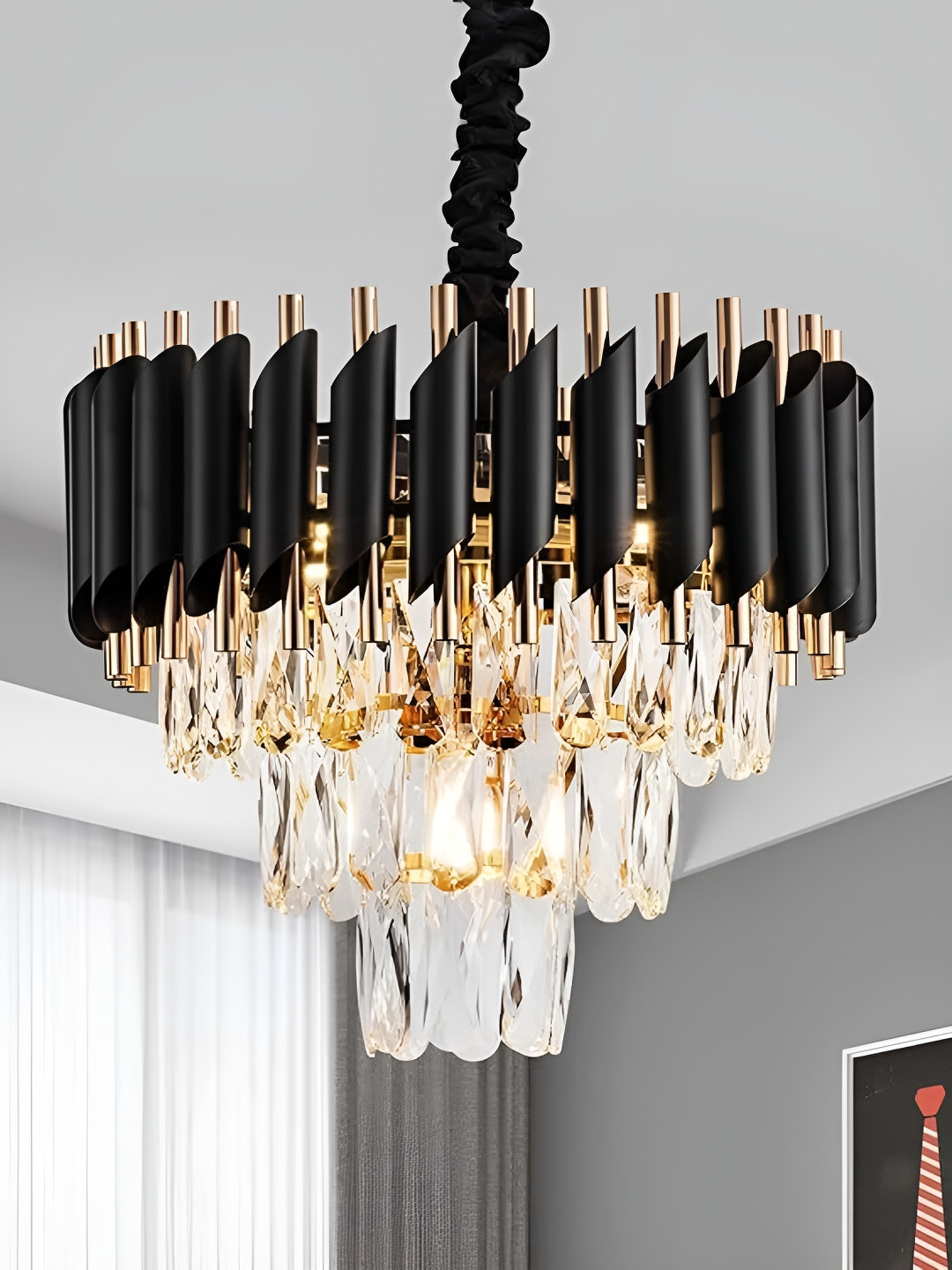 MFD HOME FURNISHING Black & Transparent Quirky Bell Shaped Ceiling Lamp