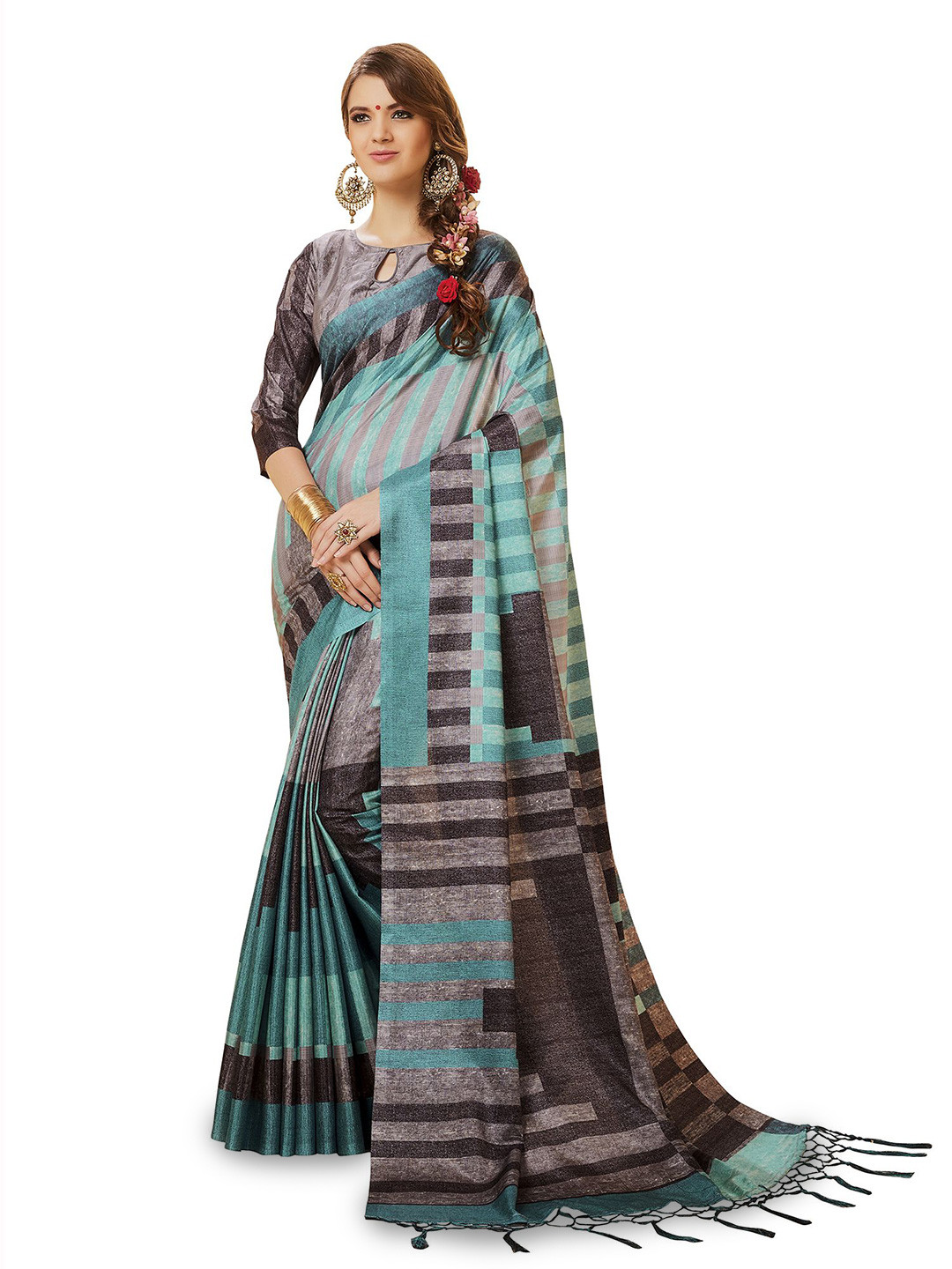 KALINI Striped Manipuri Silk Saree with Blouse Piece
