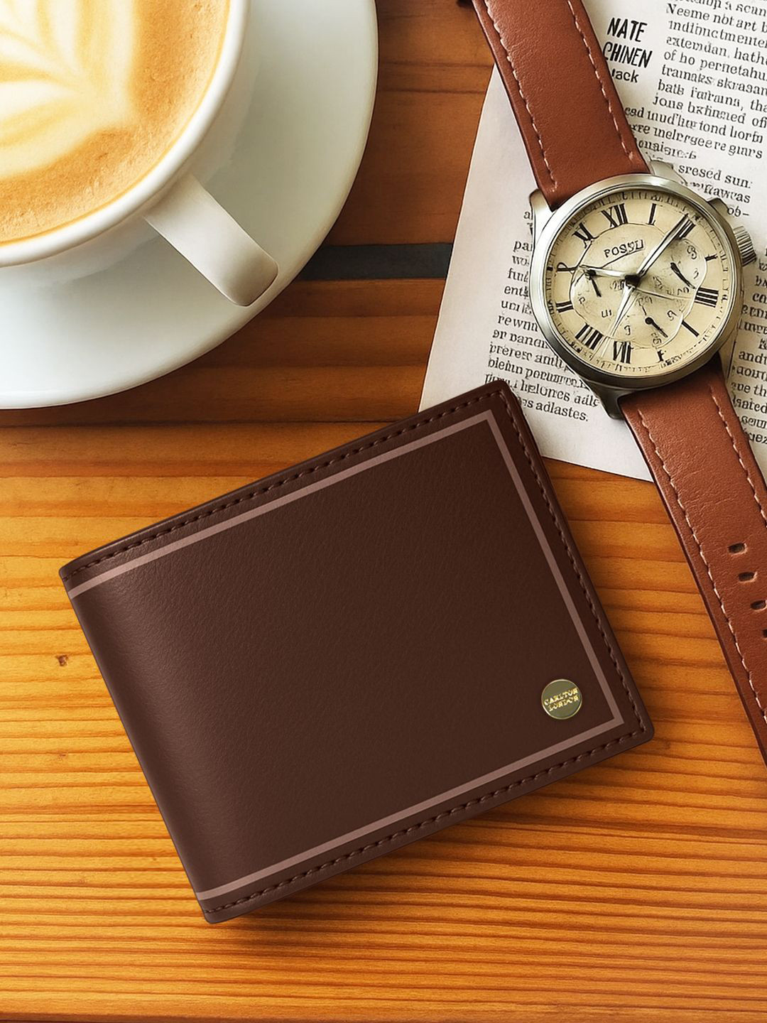 Carlton London Inked Edge Men Brand Logo Textured Leather Two Fold Wallet