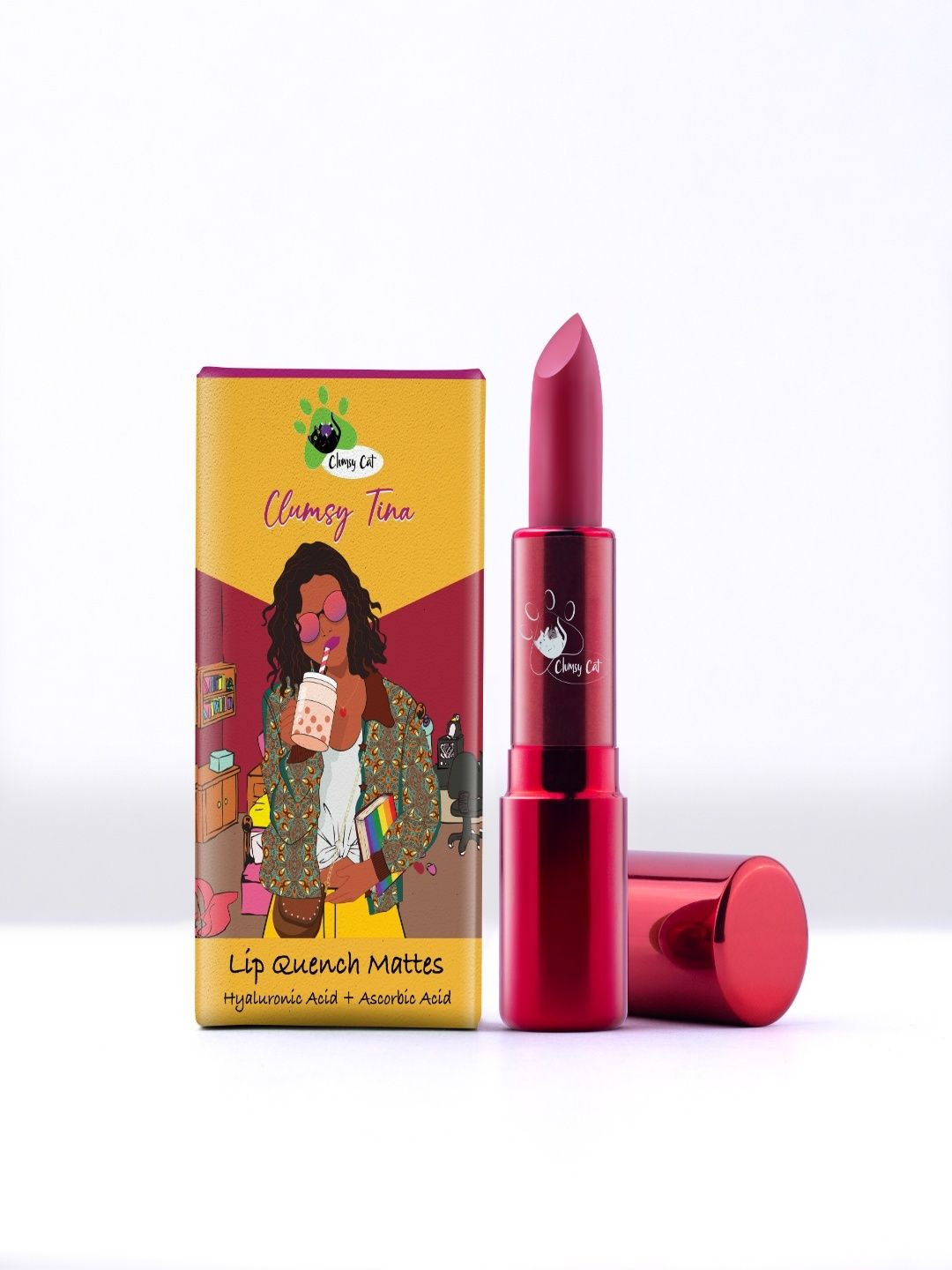 Clumsy Cat Creamy Matte Lipstick With Hyaluronic Acid - 4g - Clumsy Tina