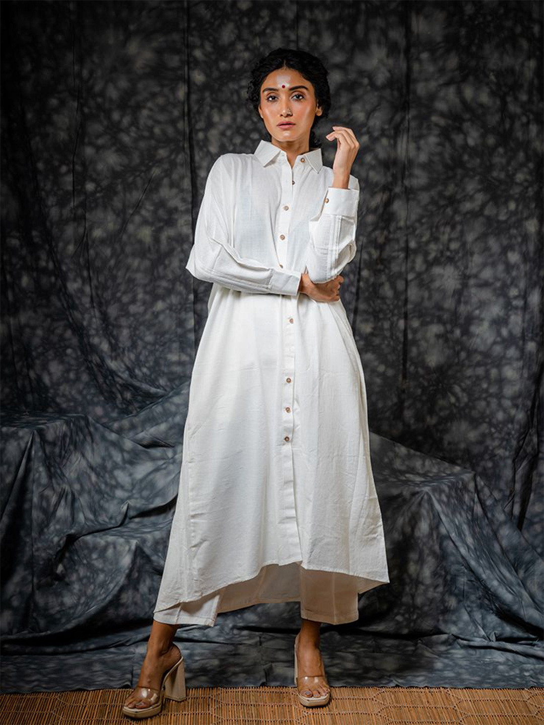 Prathaa White Cotton Shirt Dress
