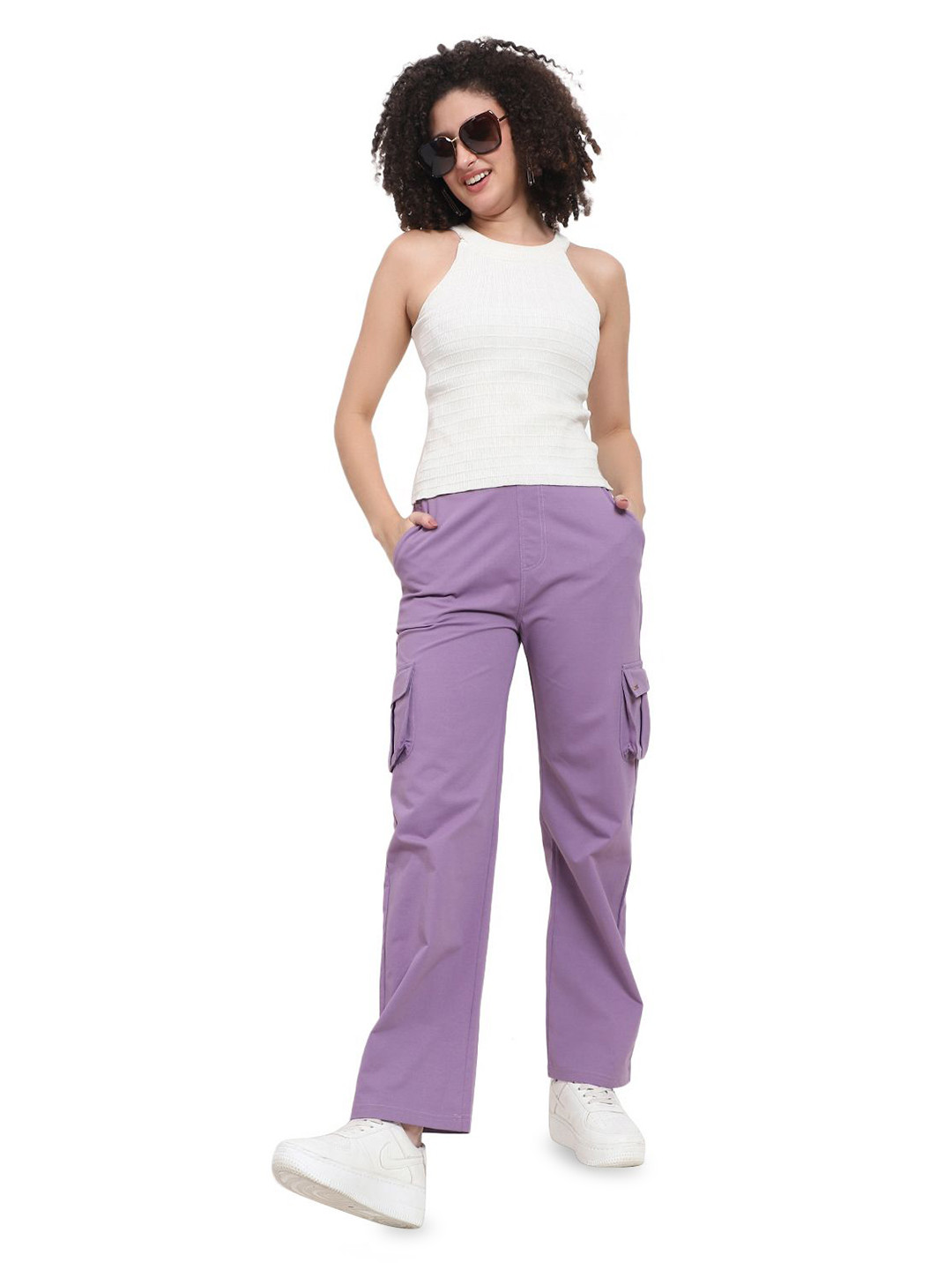 God's Club Women Straight Fit Mid-Rise Cargos Trousers