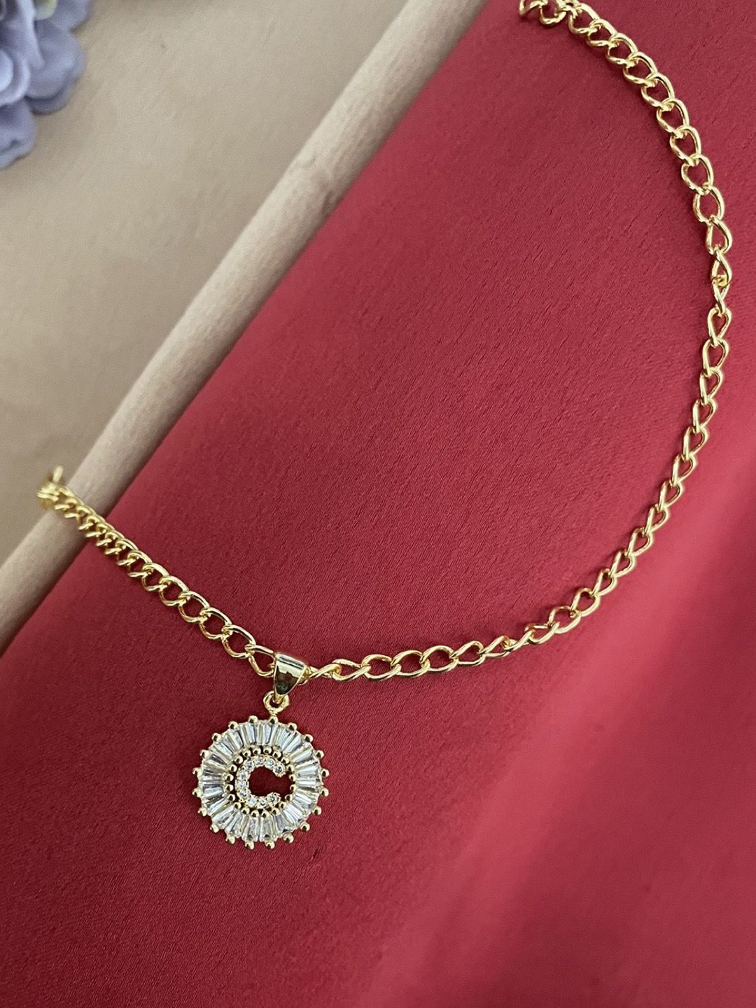 Digital Dress Room American Diamond Studded C Letter Round Pendant Wraparound Rakhi