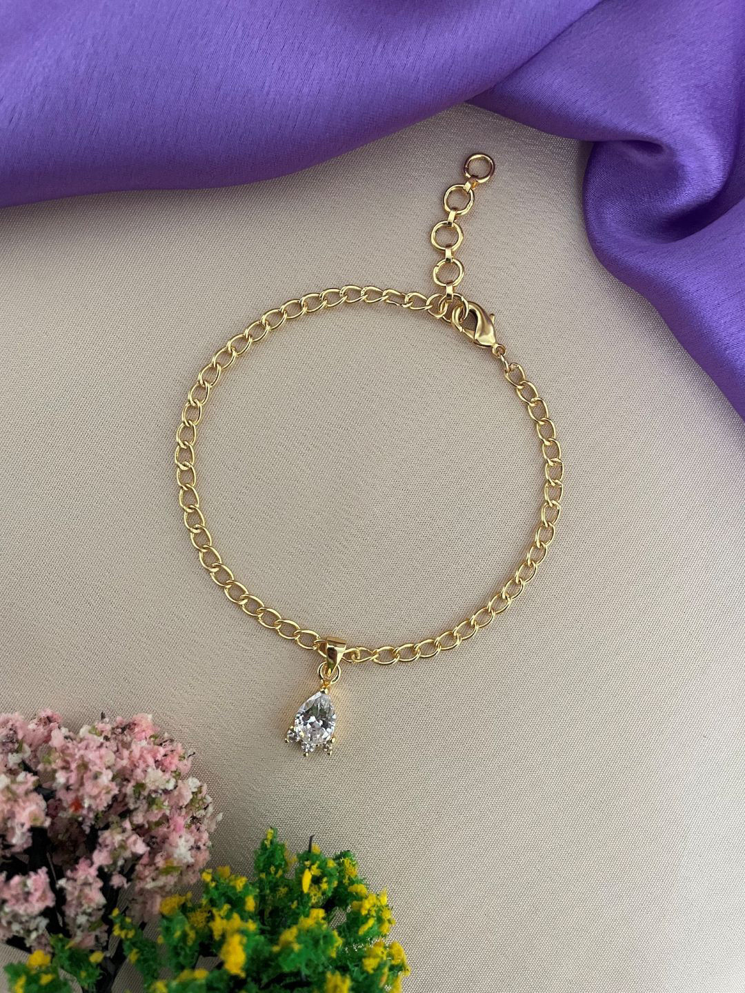 Digital Dress Room American Diamond Studded Flower Pendant Bracelet Lumba Rakhi