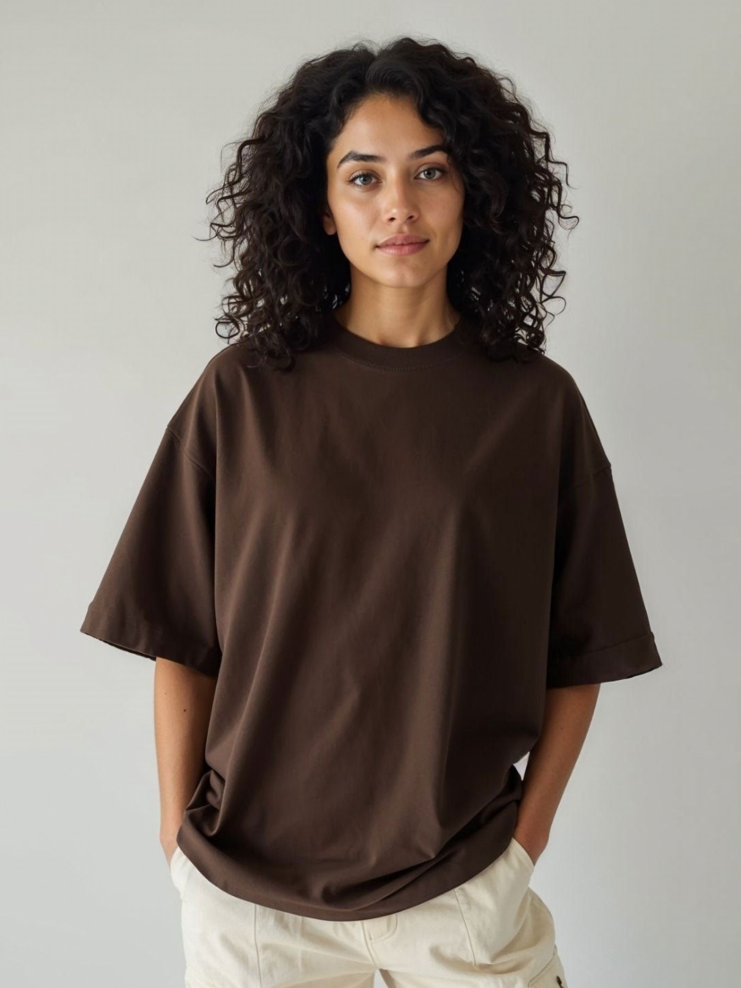 URBANICE Women Solid Round Neck Pure Cotton Oversized T-shirt