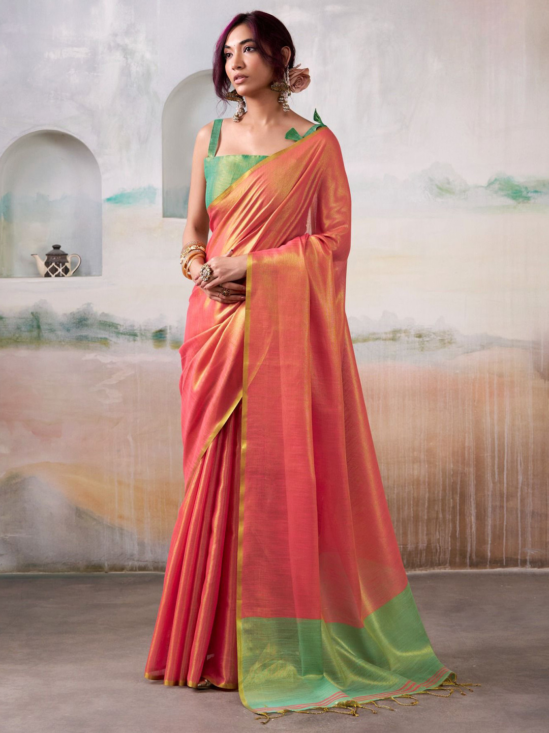 Mitera Zari Deatiled Tissue Saree