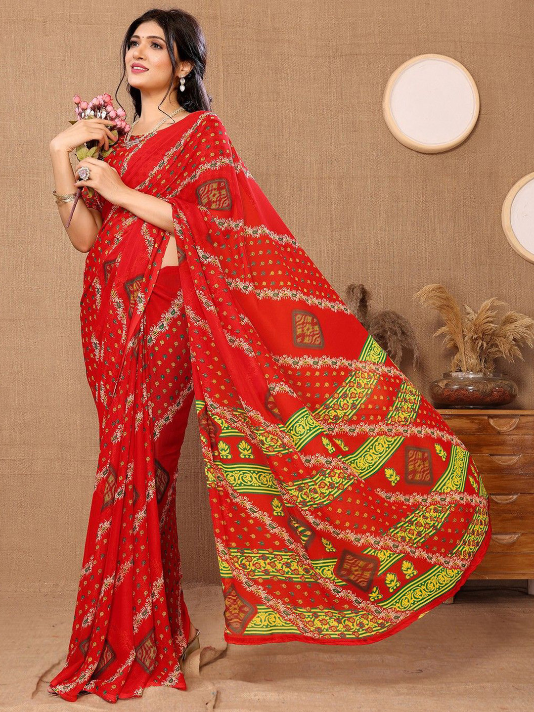 Lookmark Ethnic Motif Printed Pure Georgette Saree