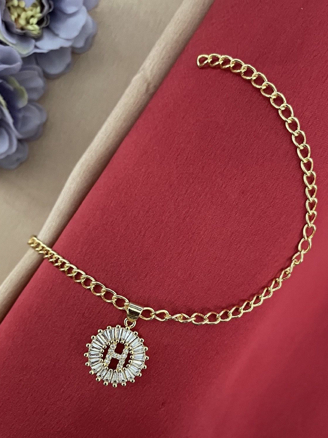 Digital Dress Room American diamond Studded H Letter Round Pendant Wraparound Rakhi