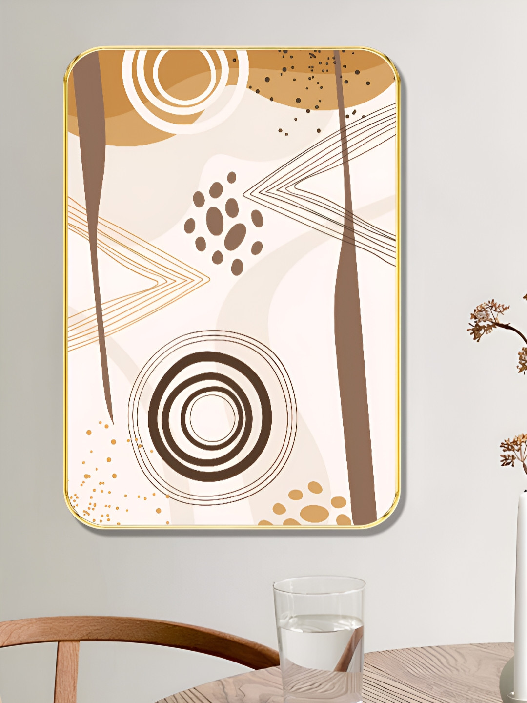 Myntra Elegant Homes Off White & Brown Wooden Earthy Abstract Geometric Wall Art