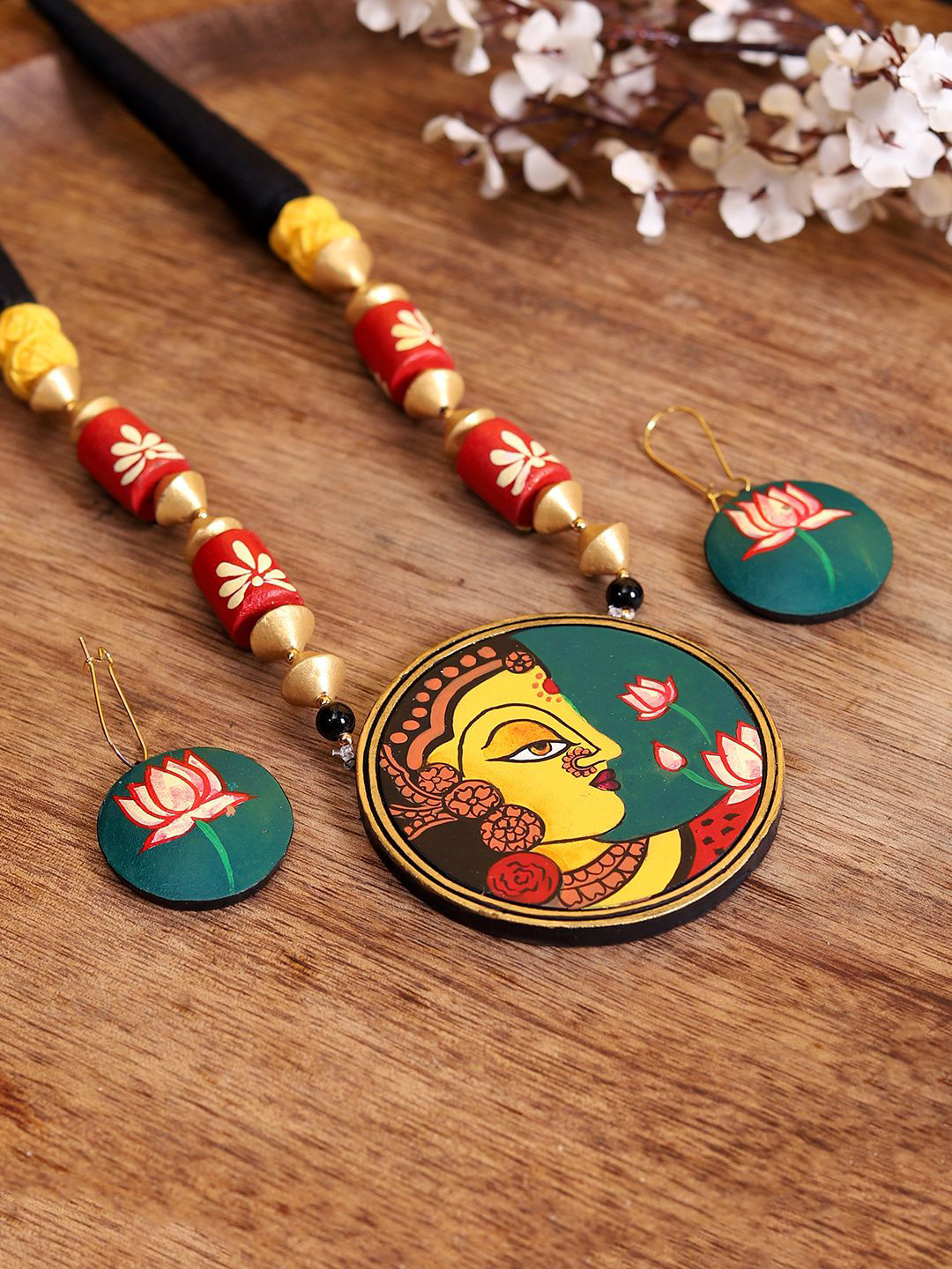 FIROZA Beaded Printed Moksha Mala Terracotta Jewellery Set