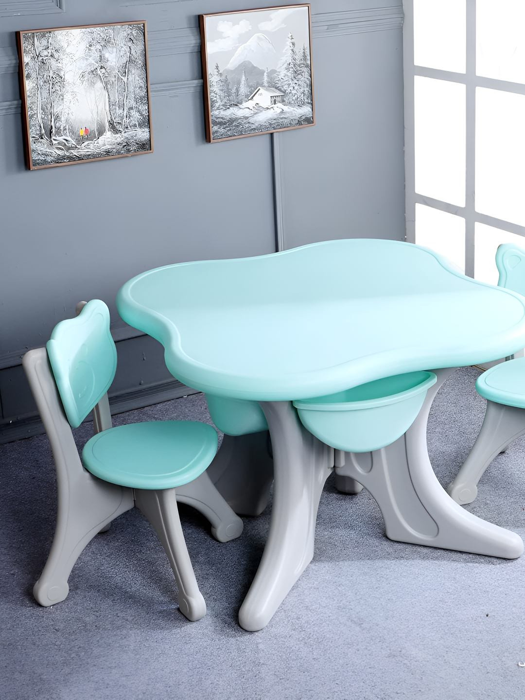 The Tickle Toe Green & Grey 3 Pieces Foldable Study Tables