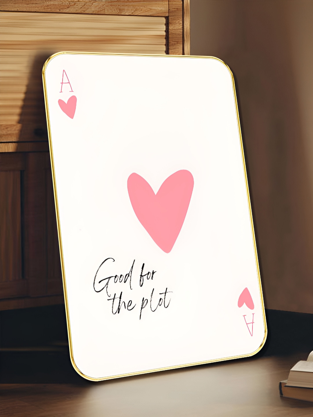 Myntra Elegant Homes Off White & Pink Wooden Aesthetic Ace of Hearts Card Wall Art