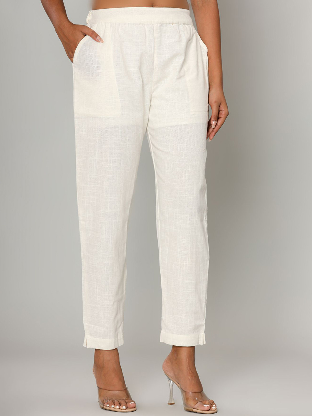 MURLI KURTI Women Relaxed Straight Leg Pure Cotton Easy Wash Cigarette Trousers