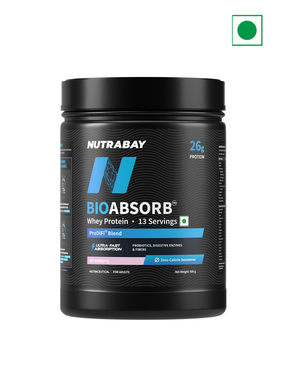 Nutrabay BioAbsorb Whey Protein - 500 g - Strawberry Flavor