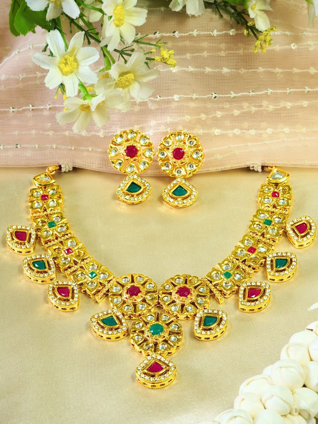 INC63 Multicolour Kundan n AD Gold Plated Necklace Se