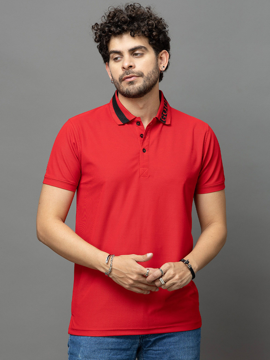 GO DEVIL Polo Collar Regular Fit T-shirt