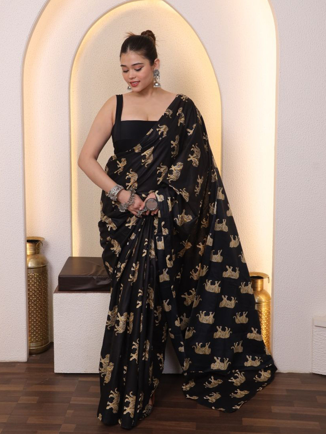 Swadeshi Shringaar Black Tiger Cotton Saree