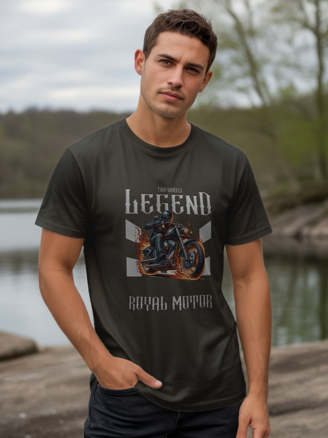 GRACE & JACK Men Biker Graphic Round Neck T-shirt