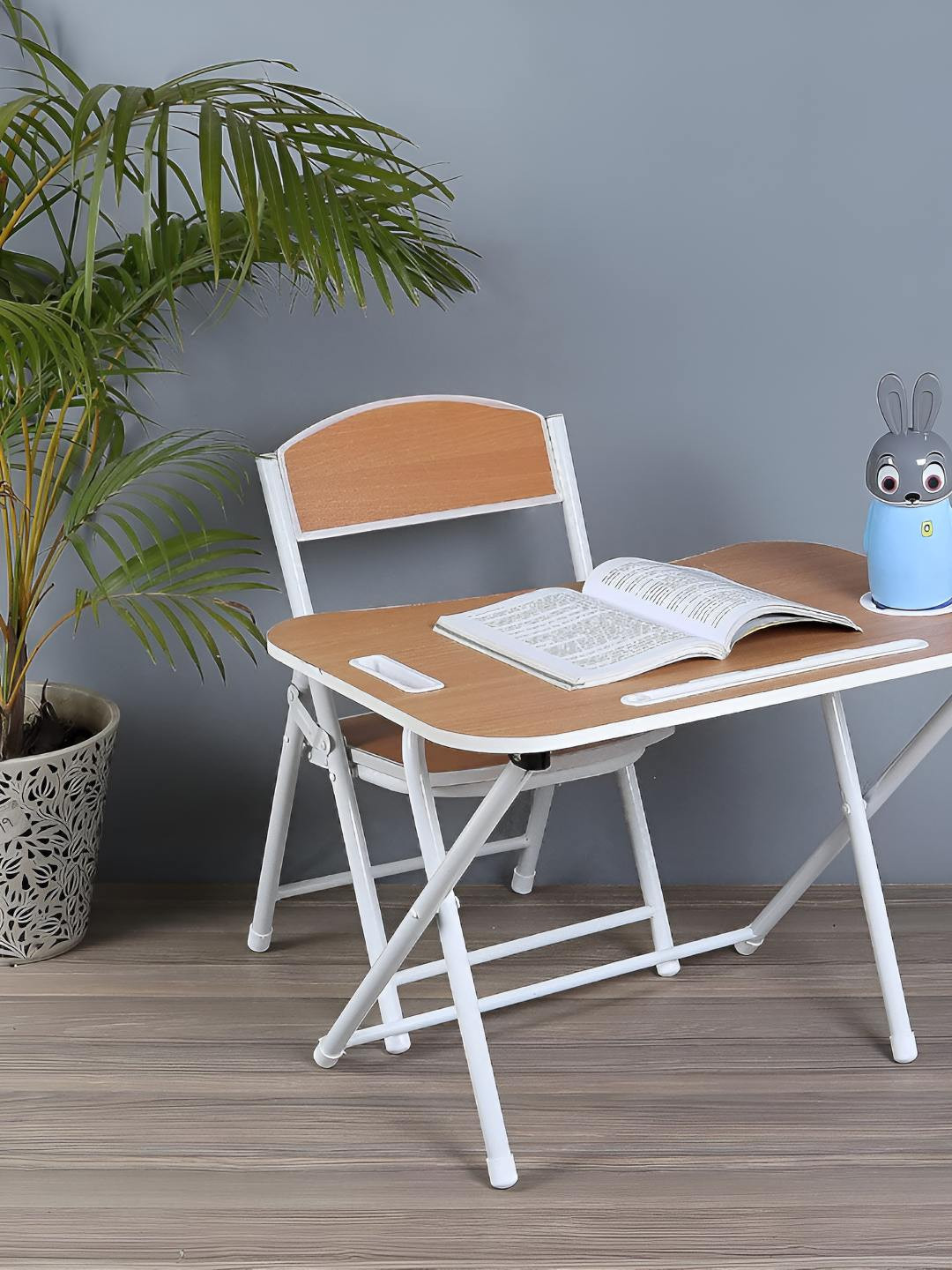 The Tickle Toe Kids Coffee Brown & White Wooden & Metal Foldable Study Table