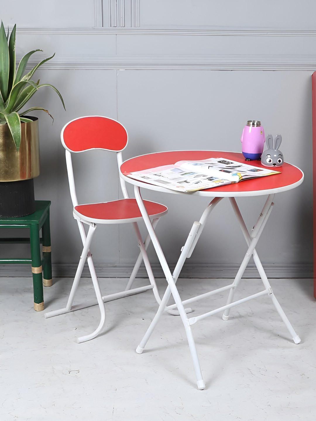 The Tickle Toe Kids Red & White Wooden & Metal Foldable Study Table