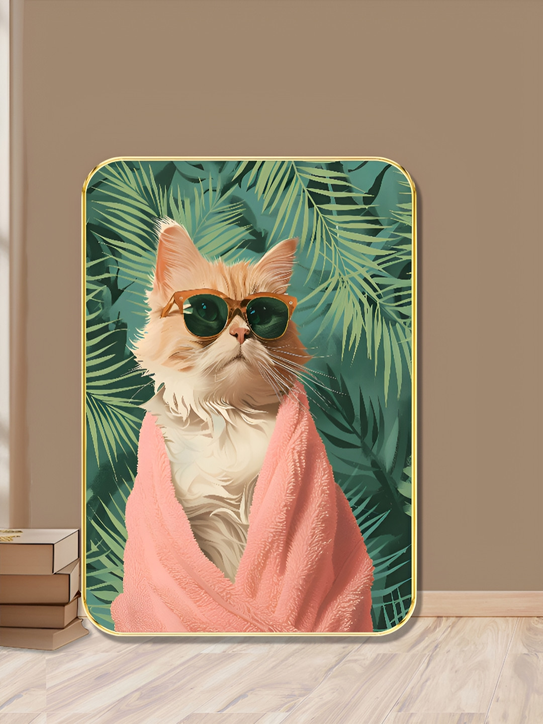 Myntra Elegant Homes Green & Pink Cool Cat Wooden Wall Art