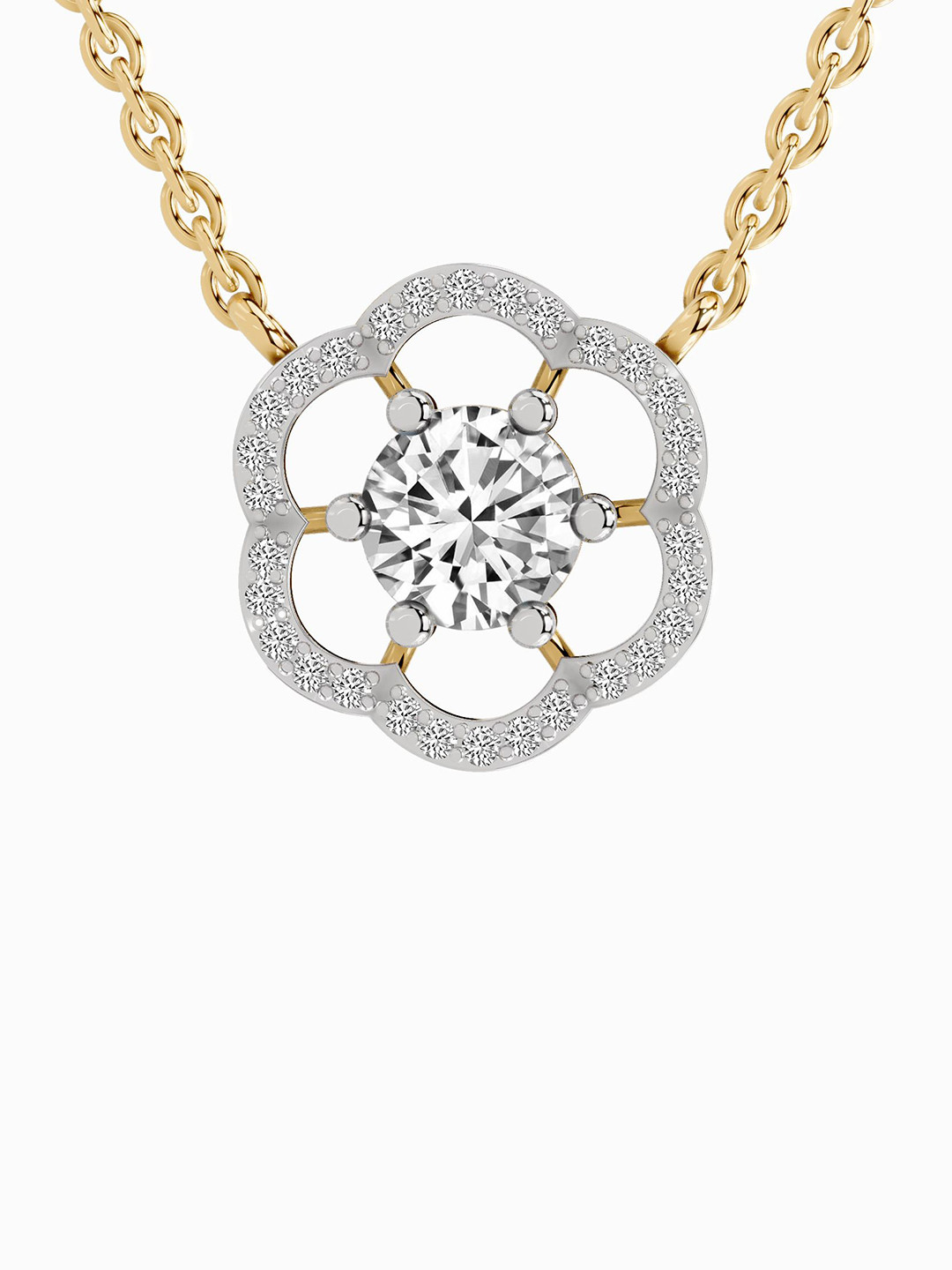 Sparkles 14K Yellow Gold Lab Grown Diamond 0.95 Carat Round Shape Diamond Necklace