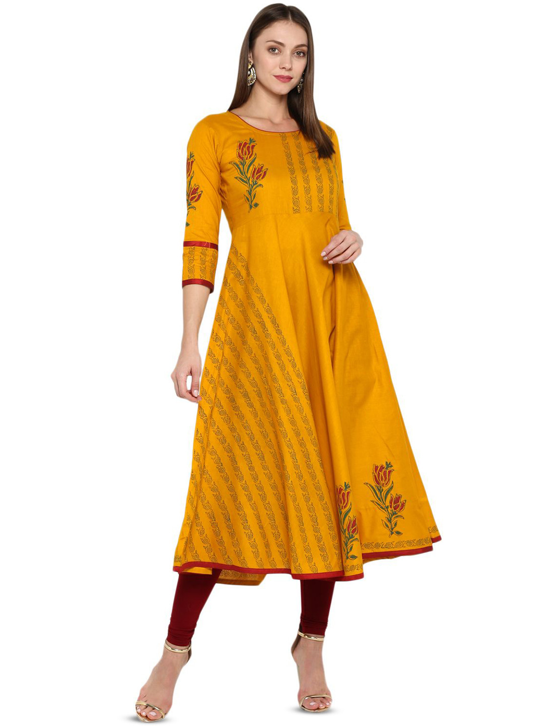 CROESUS Floral Embroidered Thread Work Cotton Anarkali Kurta