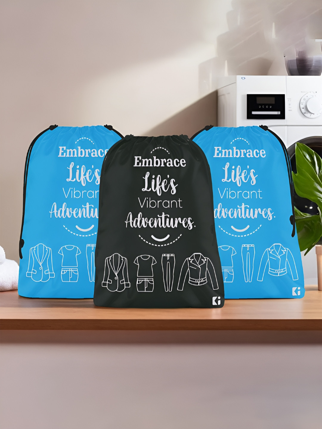 Aura Blu & Black 3 Pieces Typography Printed Water Resistant Multi-Utility Organisers