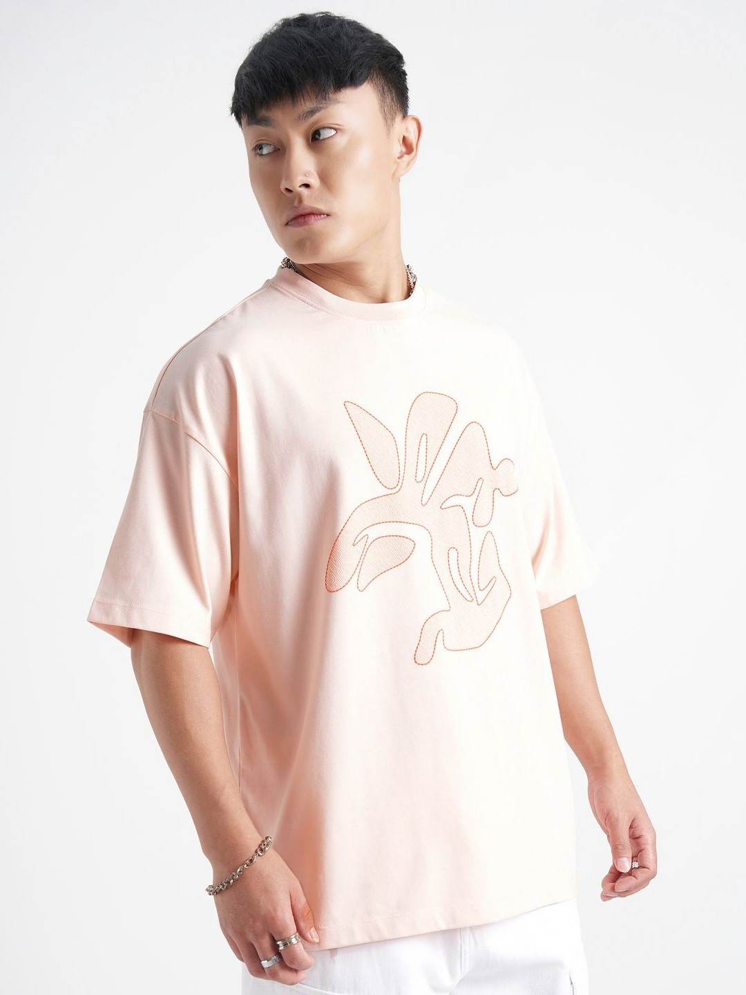 HIGHLANDER Men Abstract Printed Round Neck Oversized T-shirt