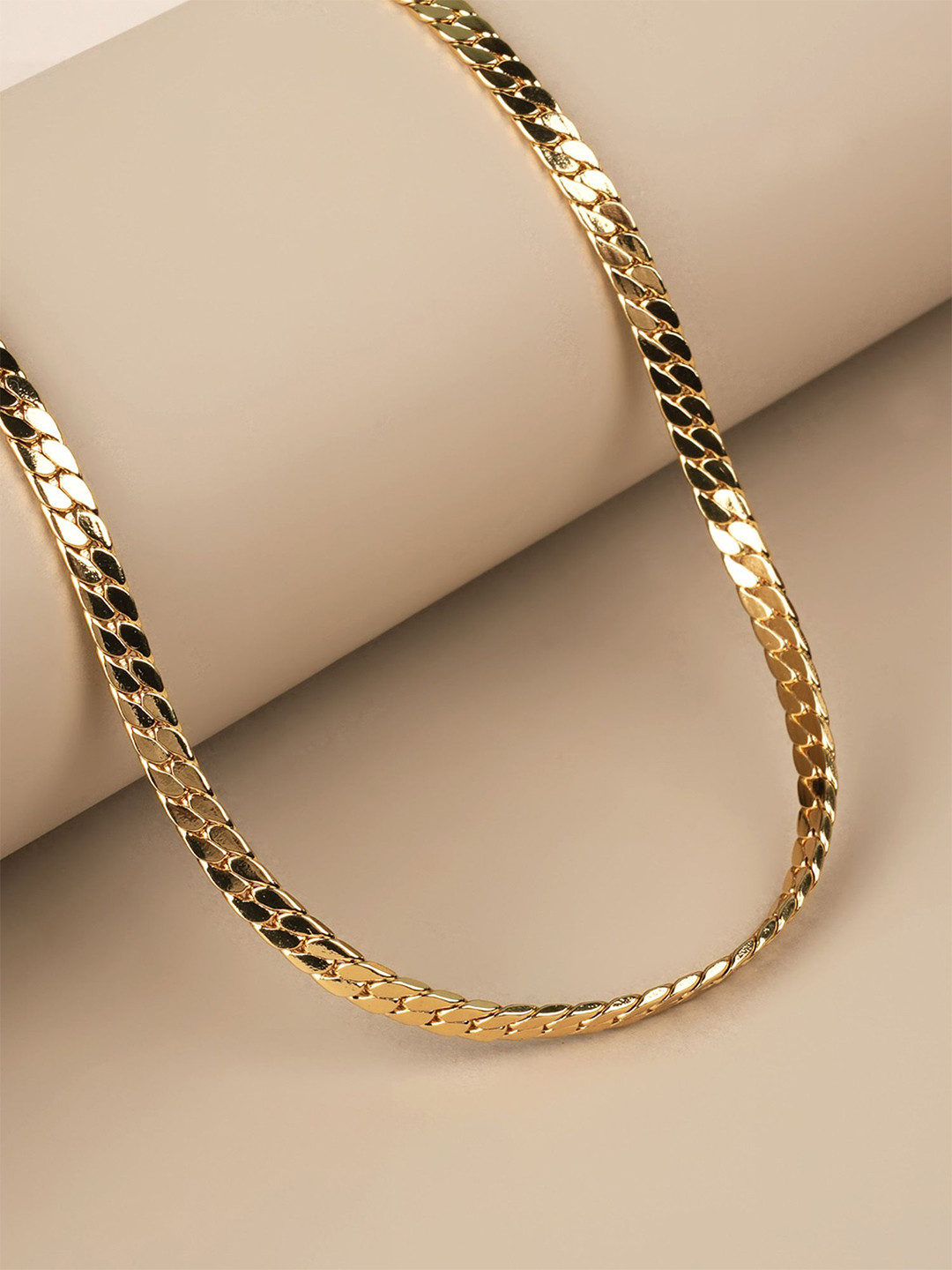 PALMONAS Men Gold-Plated Stainless Steel Waterproof & Anti-Tarnish Sleek Flat Chain