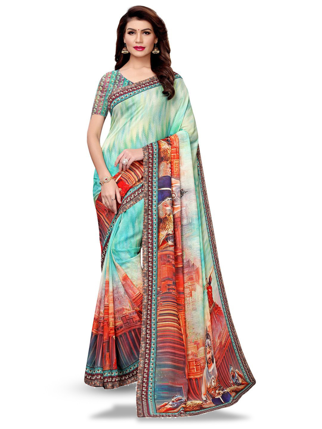 KALINI Digital Printed Saree with Matching Blouse Piece