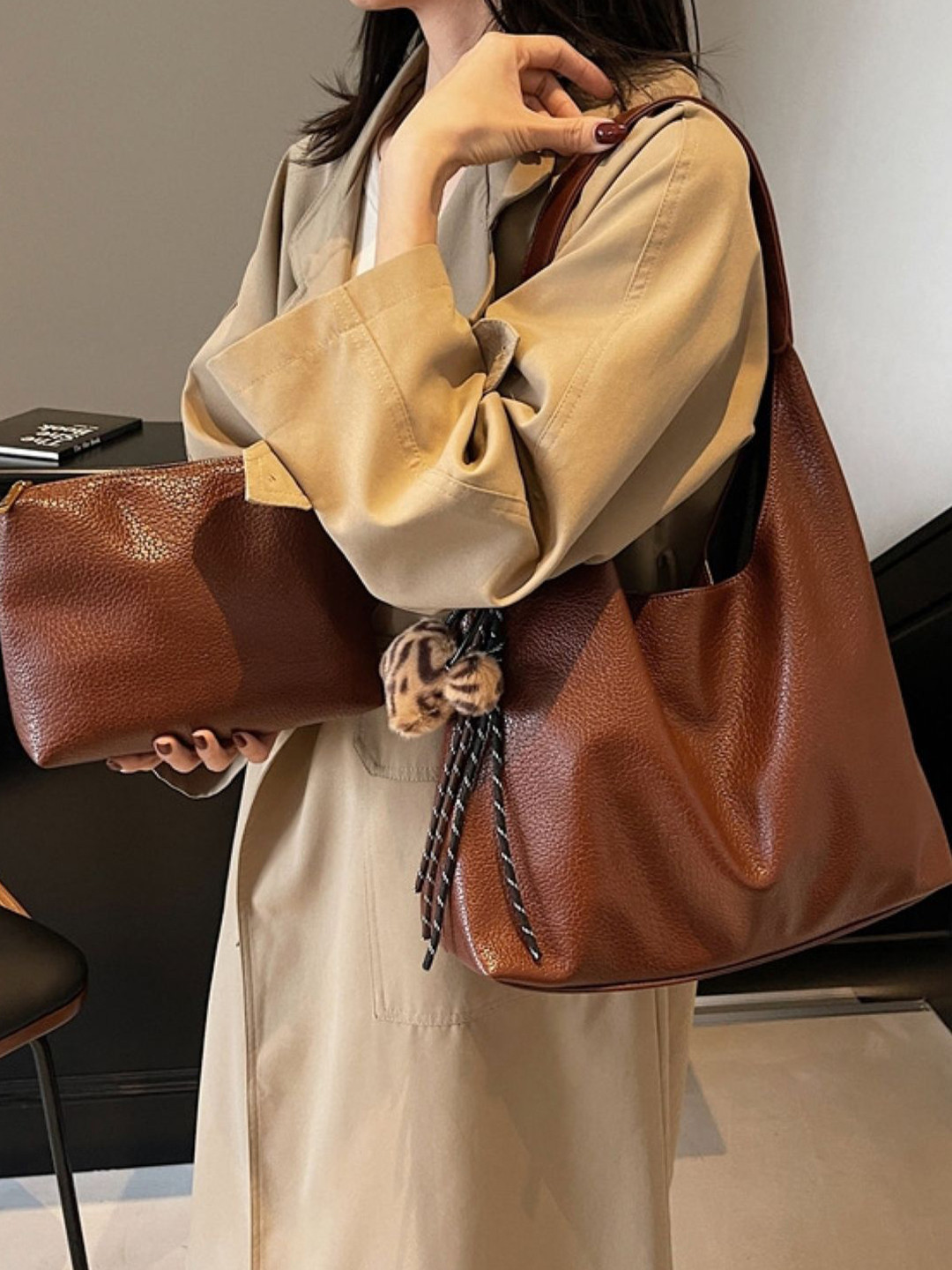 StyleCast Women Textured Structured Shoulder Bag & Pouch