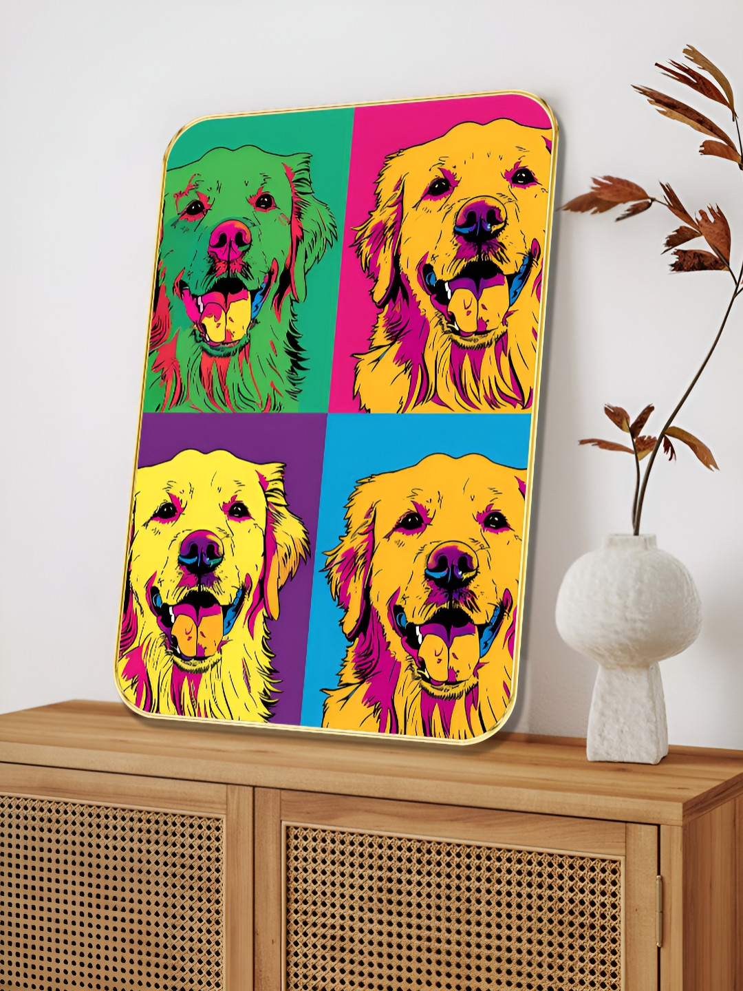 Myntra Elegant Homes Green & Yellow 1 Piece Wooden Golden Retriever Wall Art