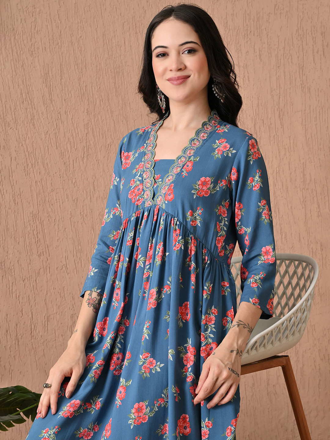 Dipani Women Floral Printed Empire Midi Ethnic Dresses
